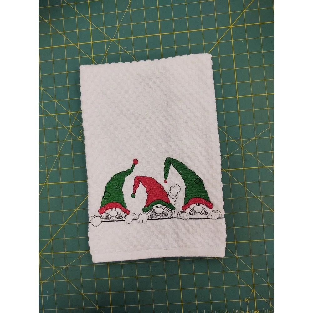 GNOMES Handcrafted Machine Embroidered Kitchen Hand Tea Towel Great Gift Idea!